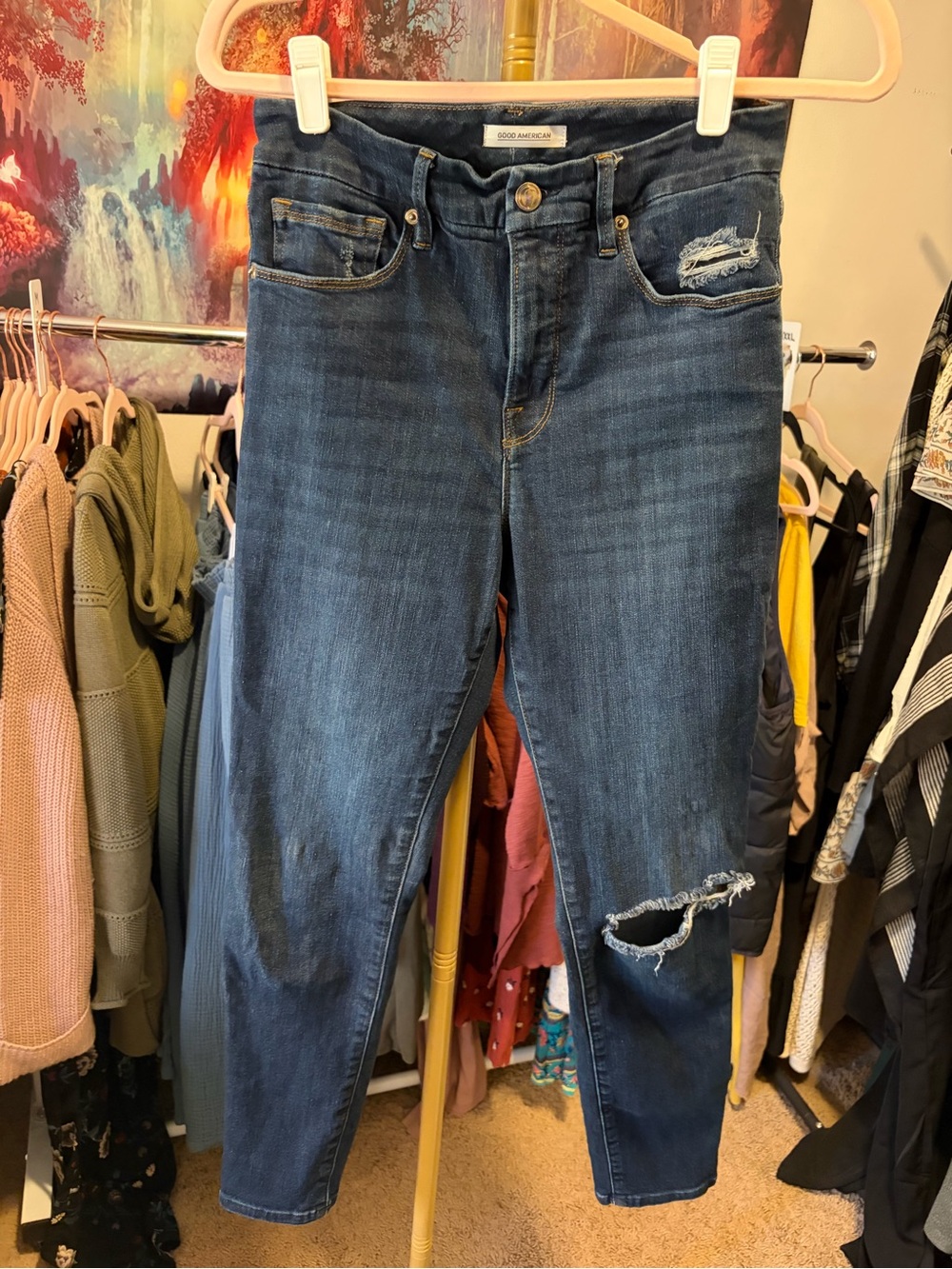 Good American Indigo Distressed Skinny Jeans